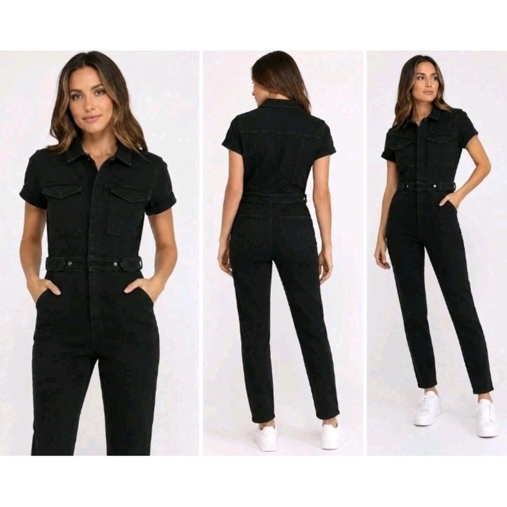Good American  Women's Sz S Bootcut Denim Jumpsuit Black NWT $175 Gorpcore Chic